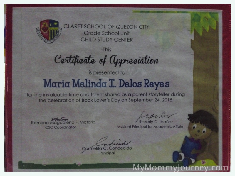 storyteller certificate, mommy's certificate of appreciation