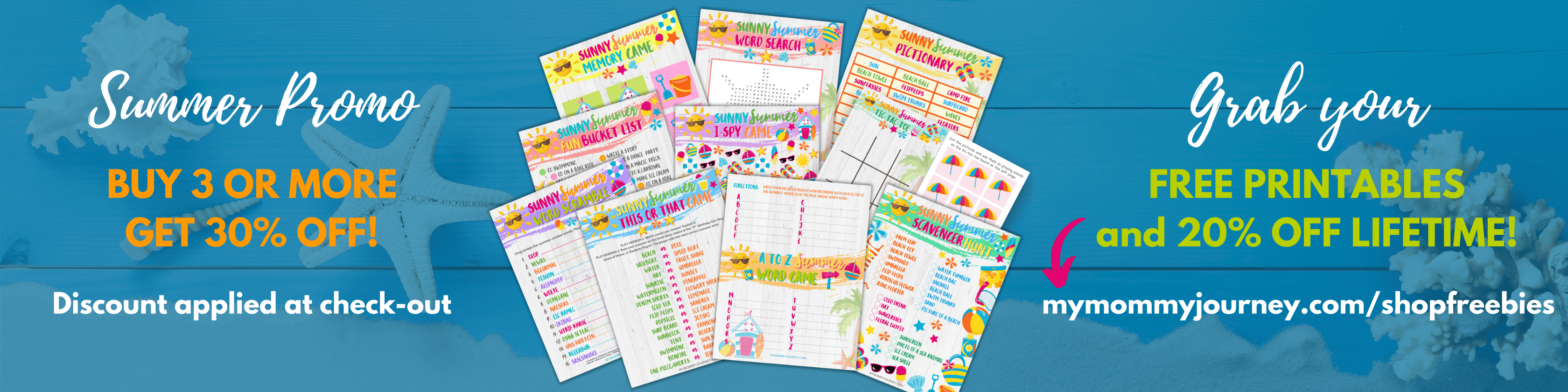 Hello summer promo banner buy 3 get 30% off discount at check-out